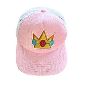 Super Mario Bros Princess Peach Rhinestone Crown Pink Trucker Hat Adjustable